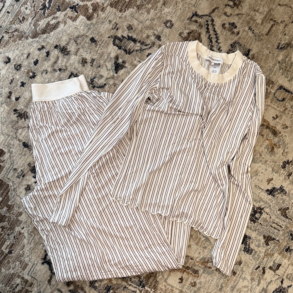 WeWoreWhat Cream and Black Striped Pajama Set